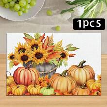 1/4/6件組秋季系列木桶向日葵與南瓜圖案印花餐墊,耐熱餐桌墊,適用居家廚房/餐桌保護,派對場景裝飾 - 彩色 - 查看 16