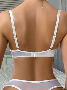 Women's Everyday White Lace Balconette Bra - Sheer Floral Underwire Bralette With Adjustable Straps For Fall & Winter Daily Wear - White - View 3
