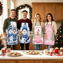 4pcs Christmas, Santa Claus, Bell, Snowflake, Reindeer, Christmas Tree, Snowman, Penguin, Gingerbread Man, Nutcracker, Christmas Animal Pattern Aprons, Suitable For Home Decor And Kitchen Use. Designed As Sleeveless Style, Perfect For Home Kitchen, Outdoor BBQ Cooking. This Printed Apron Is Unisex, Machine Washable And Reusable, Essential Kitchen Supplies, Top Choice For Christmas Gifts. - Multicolor - View 2