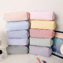 1pc - Striped Color Block Pattern Pencil Case, Smooth Zipper, Large Capacity Stationery Storage Bag, Portable Fashion Student Supplies, School Essential, Student Pencil Box, Christmas Gift, Holiday Gift - Multiple Styles - View 6