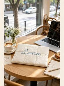 1pc Customized Embroidered Name Quilted Tablet Bag, Soft Portable Personalized Bedroom Travel Storage Bag, Holiday Wedding Gift - Multicolor - View 2
