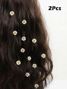 10/2pcs Daisy Invisible Hair Clips, Small White Floral Braided Hair Ring, Wedding Bridal Hair Accessories, Summer Beach Vacation Decoration - White - View 9