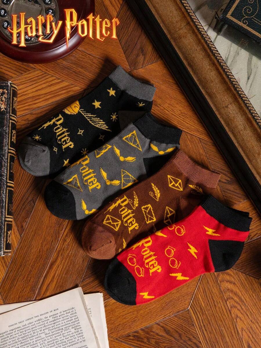 1/4 Pair Warner Bros Harry Potter Colorful Fun Street Style Men's Boat Socks, Halloween Socks - Multicolor - View 1