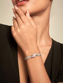 Altistry 1pc Fashion Luxury Sparkling Cubic Zirconia Asymmetrical Bowknot Design Jewelry, High-End Gift For Girlfriend, Suitable For Party Wear - Butterfly - View 4