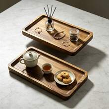 Multi-Size Solid Wood Decorative Tray, Wooden Platter For Coffee, Croissants, Fruit, Rectangular Decorative Tray Suitable For Home Kitchen, Hotel, Cafe Tabletop - View 5