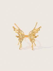 Valisandre 1pc Flowing Rock Design Personalized Butterfly Ring, Open Ring For Women's Daily Wear - Yellow Gold - View 2