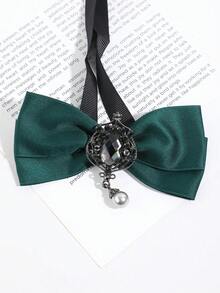1pc Court Style Bowknot With Rhinestone, Gemstone And Pearl Pendant, JK Shirt Decoration - Multicolor - View 10