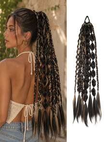Women's Multi-Strand Braided Ponytail Hair Extensions, Bohemian Lantern Bubble Ponytail Elastic Hair Tie, Easy To Wear, Party Styling Hair Accessory - Multicolor - View 12