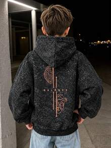 1pc Tie-Dye Warm Thick Thermal Lining Sweatshirt For Big Boys, Student Children Style, Suitable For Autumn/Winter Long Sleeve Top - Black - View 1