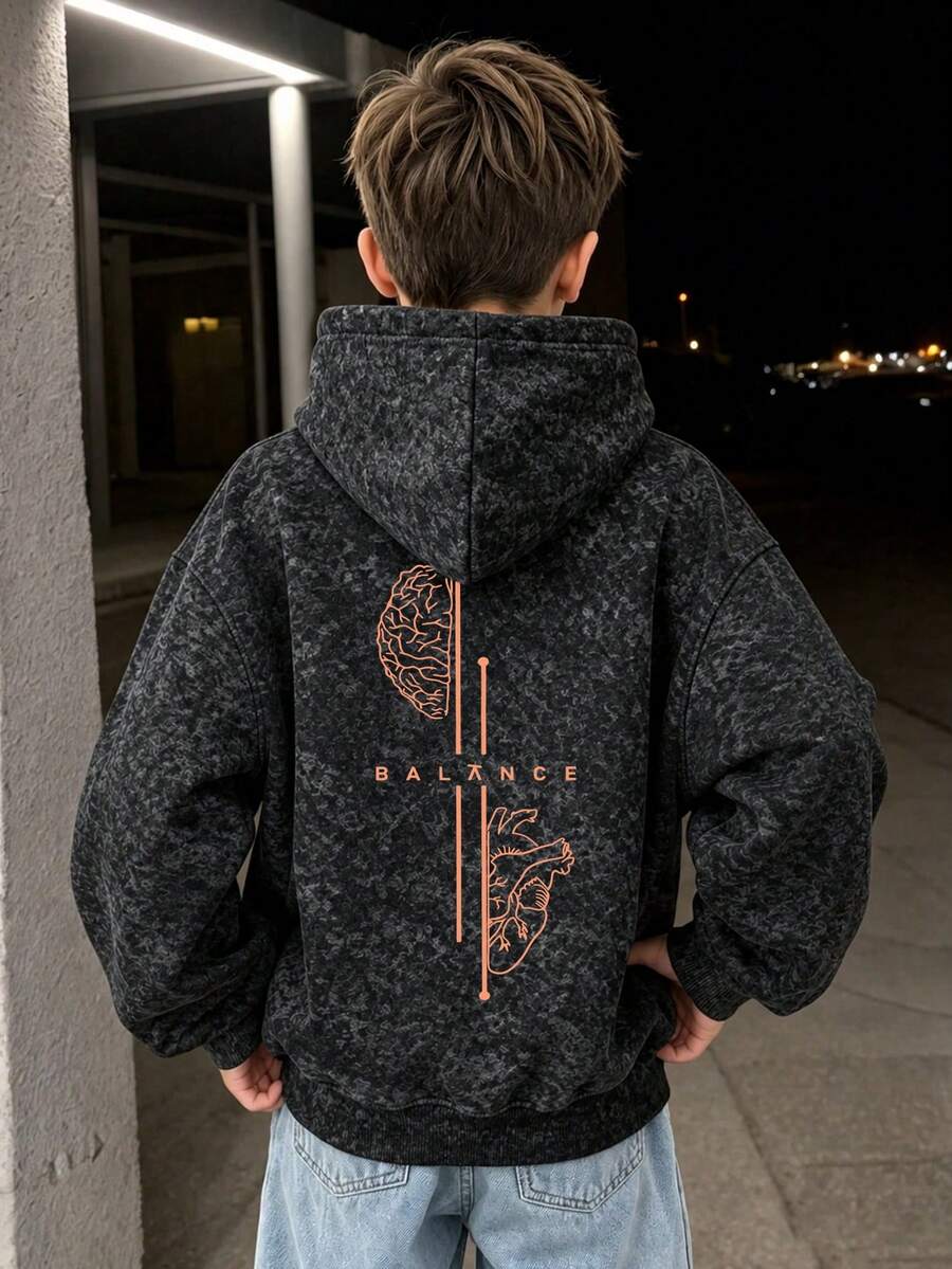 1pc Tie-Dye Warm Thick Thermal Lining Sweatshirt For Big Boys, Student Children Style, Suitable For Autumn/Winter Long Sleeve Top - Black - View 1