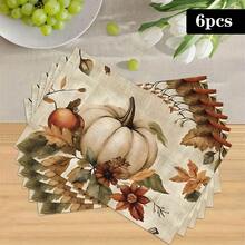 1/4/6pcs Autumn Series White Pumpkin & Autumn Leaf Floral Print Placemats, Heat-Resistant Table Mats For Home Kitchen, Table Protection, Kitchen Dining Table, Party Decor - Multicolor - View 13