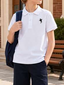 Boys' Contrast Trim Short Sleeve Polo Shirt - White - View 3