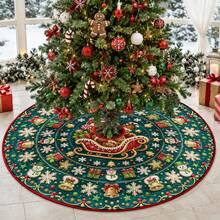 1pc Embossed Gingerbread Man & Snowflake Pattern Christmas Tree Skirt, Elegant Color Holiday Decor, 5 Sizes, Unisex Holiday Gift, Suitable For Home And Party Christmas Home Decoration - Embossed Gingerbread Man Snowflake - View 7