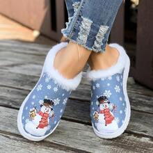 Women's Snowman Slippers, Lightweight Thick Warm Plush House Slippers - Blue - View 5
