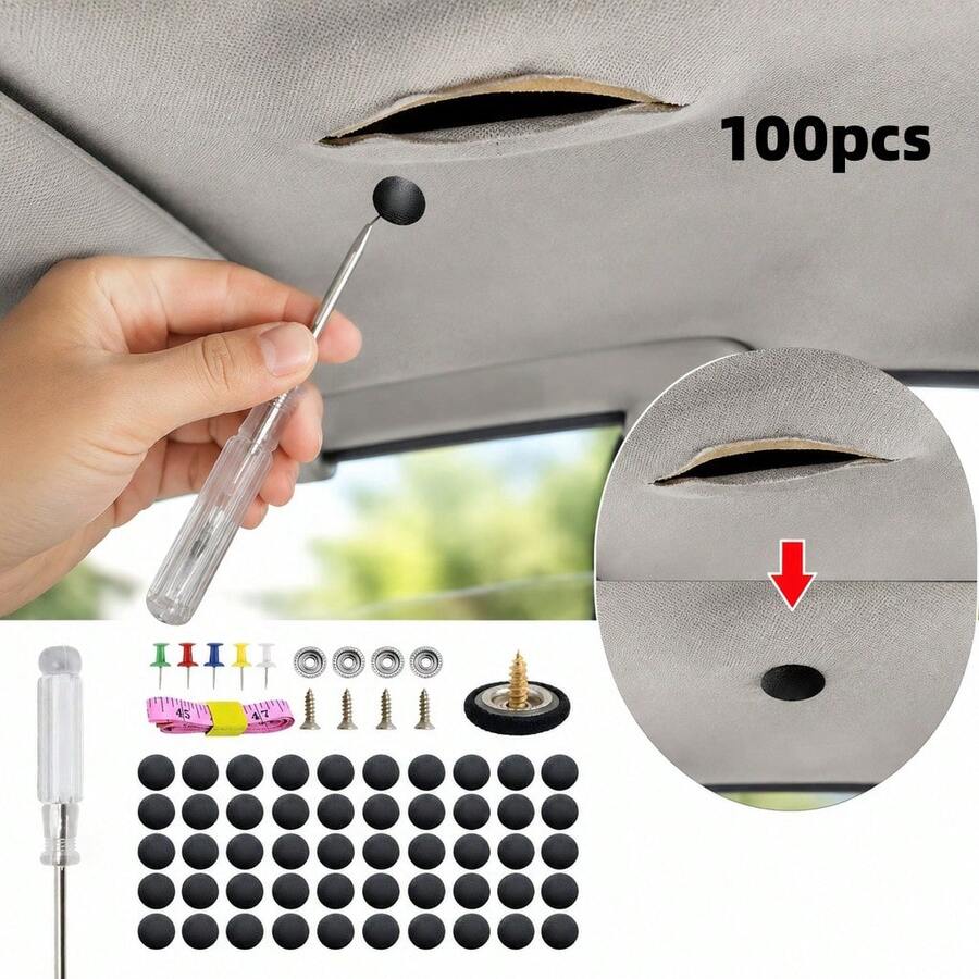 100Pcs Car Headliner Repair Kit - Auto Ceiling Fabric Sagging Fix Clips With Installation Tool, Universal Interior Retainer Fasteners For Vehicle Roof Lining Restoration