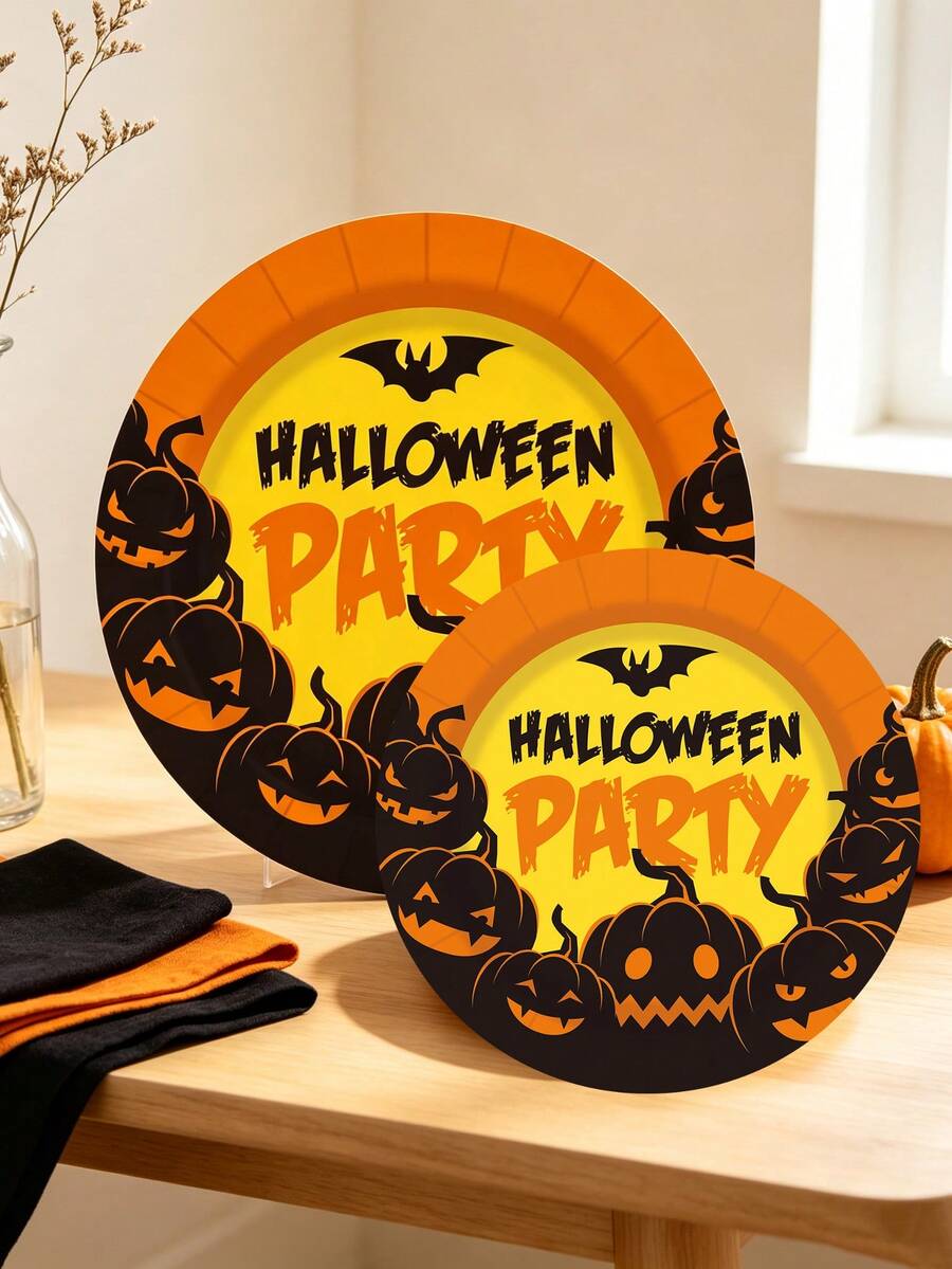 10/20/40pcs Paper Plates,Party Paper Plates,Paper Dinner Plates,7&9 Inch Disposable Paper Plates,Theme Party Tableware Paper Plates,Halloween Paper Plates,Halloween,Spooky Halloween Paper Plates,Tea Party Paper Plates - Multicolor - View 1