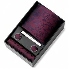 AlanKing Red Paisley Men's Tie Set, Perfect For Holiday Gifts And Wearing - Multicolor - View 4