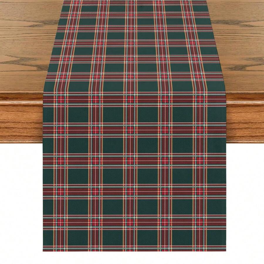 1pc,Classic Scottish Plaid Element Design,Christmas Decoration,Christmas Table Runner,Christmas Tablecloth,Christmas Long Tablecloth,Faux Linen Polyester Material,Gift,Protective Cover,Rectangular Tablecloth,Washable,Suitable For Home Dinner,Coffee Table,Kitchen And Dining Room Decoration,Dining Table Decoration Party And Scene Decoration,Home Decor,Outdoor Patio Table Runner Decoration,Entrance Decoration,Fireplace Cloth Decoration - Multicolor - View 1
