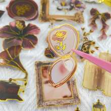 50Pcs Gold Foil Vintage European Palace PET Transparent Stickers, Retro Victorian Clock Violin Frame Decals, Clear Waterproof Sticker Pack For Journal Scrapbook DIY Decor - 50pcs/set - View 6