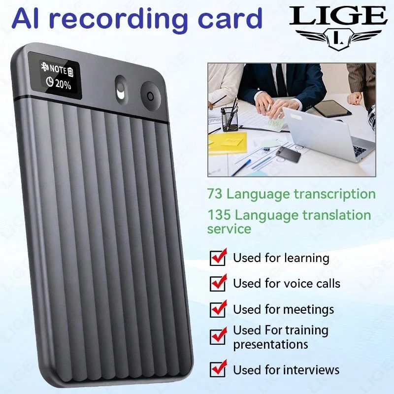LIGE's New Smart Recording Card Supports Playback, Speech-To-Text, Text Translation, Meeting And Phone Recording, And Real-Time Recording A Slim, Portable, And Versatile Recording Card. - View 1