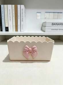 1pc Bowknot Storage Box, Vanity Makeup Organizer, Bathroom Countertop Storage, Desktop Stationery Organizer - Multicolor - View 9