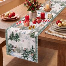 1pc Christmas Tree & Snowman Print Table Runner, Suitable For Holiday, Party, Dinner, Restaurant Table Decor, Home Autumn/Winter Christmas Decoration - Multicolor - View 5