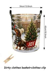 Dirty Laundry Basket/Laundry Storage Bin, Bedroom And Bathroom Storage Box, Happy Dachshund Dog Decorative Pattern, Foldable Round Laundry Basket, Foldable Design, Space-Saving, With Handle, Dog Lover Gift, Indoor And Outdoor Use, Large Capacity - Multicolor - View 13