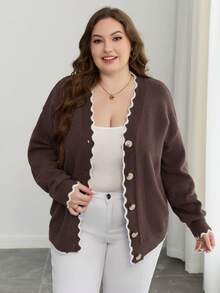2026 Autumn/Winter New Fashion V-Neck Double-Breasted Cardigan Sweater, Slimming Waist, Versatile Elegant Knit Cardigan Top - Coffee Brown - View 3
