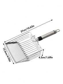 1pc Large Mesh Cat Litter Scoop, Rust-Proof Metal Sieve Efficiently Removes Litter Clumps, Thickened Metal Mesh Pet Cleaning Tool, Pet Litter Box Accessory - View 2