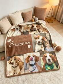 1pc Customized Pet Photo Collage Blanket, Personalized Dog Cat Blanket, Can Print Multiple Photos And Names, Soft And Comfortable Pet Throw, Pet Lover Gift, Dog Mom Gift, Pet Memorial Keepsake, Birthday Christmas Home Decor - Multicolor - View 4