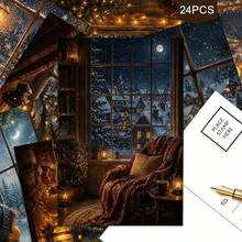 24-Pack+A Red Envelope Cozy Winter Holiday Postcard Featuring Snowy Window Views With Warm Lights And Festive Scenes Saying Season Greetings For Friends And Family Winter Art - View 8