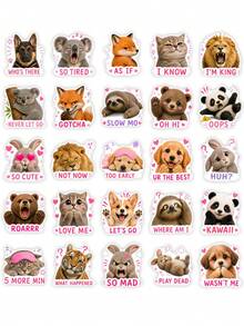 50Pcs Funny Meme Animal Decorative Stickers, Realistic Pet Expression Waterproof Stickers For Laptop, Water Bottle, Journal, Scrapbook - Multicolor - View 7