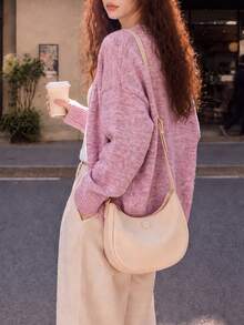 Women's Autumn/Winter Casual Minimalist Slouchy Loose Knit Cardigan Jacket - Purple Pink - View 2