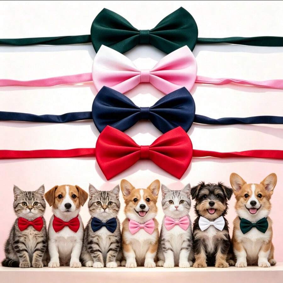 Fashionable Adjustable Pet Bowtie Collar - Durable Polyester Material, Suitable For Small To Large Dogs And Cats - Multicolor - View 1
