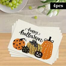 1/4/6pcs Autumn Series Polka Dot Pumpkin Pattern Printed Placemats, Heat-Resistant Table Mat For Home Kitchen, Table Protection, Kitchen Dining Table, Party Scene Decoration - Multicolor - View 16
