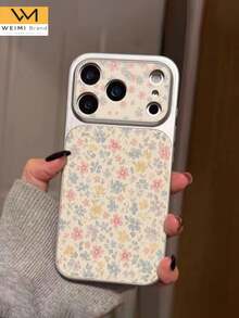 WeiMi 1pc Cute Pink & Blue Floral Pattern Full Coverage Button Classic Anti-Drop Metal Paint Premium Texture Soft Texture PU Leather Phone Case, Suitable As Birthday Gift, Holiday Gift For Friends, Family, Couples, Yourself, Compatible With IPhone 17/16/15/14/13/12/11 Series - Multicolor - View 2