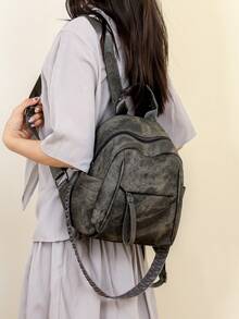 Vintage Distressed Backpack For Women, New Fashion Versatile Multi-Functional Shoulder Crossbody Bag. Large Capacity Main Compartment Easily Holds Daily Essentials. 3-In-1 Design, Perfect For Daily Commute, Weekend Outings, And Short Trips. - Multicolor - View 8