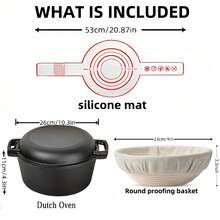 GRNupld 26cm Cast Iron Bread Baking Pot, Includes Bread Fermentation Basket And Non-Stick Baking Mat - Durable Bread Baking Mold With Lid - Ideal Bread Pot For Frying, Baking, Camping, Outdoor Cooking, Grilling - View 2