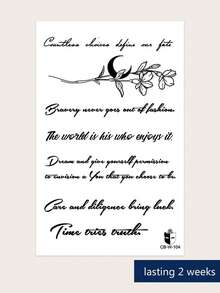 Herbal Juice Semi-Permanent Magic Tattoo Sticker - Floral Crescent Moon & English Phrase Pattern, 14 Days Non-Fading DIY Shoulder Neck Collarbone Wrist Ankle Festival Party Gift Body Tattoo Stickers 1pc/Pack - Blue - View 9