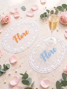 1pc Personalized Custom Text Lace Wedding Placemat, White Lace Mesh Table Mat, Custom Guest Table Decoration For Wedding Bridal Shower - Multicolor - View 3