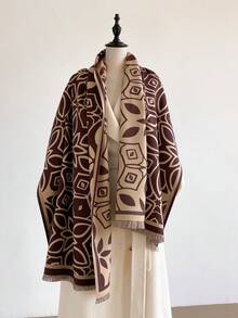 1 chiếc khăn quàng cổ nam họa tiết hình học tối giản dệt jacquard giả cashmere ấm áp, khăn choàng văn phòng thời trang đa năng, khăn choàng trang trí ấm áp mặc đường phố mùa thu/đông, phù hợp phối đồ hàng ngày - Nhiều màu - Xem 4