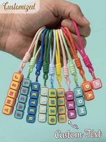 Custom Letter Keyboard Keychain Personalized Name Bag Charm Macaron Color Key Ring Wrist Strap - Multicolor - View 2