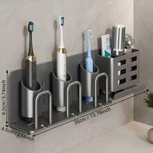 1pc Wall Mounted Toothbrush Holder, Modern Design, Drill-Free Installation, Space-Saving Bathroom Storage Rack, Suitable For Electric Toothbrushes And Shavers, Multiple Colors Available, With Storage Slot And Cup - Multicolor - View 9