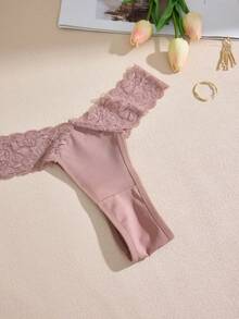 5pcs/Set Women's Lace Patchwork Thong Panties, Comfortable Skin-Friendly, Sexy Minimalist, Multi-Color Underwear Set - Multicolor - View 4