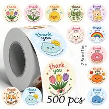 500 lembar Stiker Ucapan Terima Kasih Bahasa Inggris dengan Ilustrasi Lucu, Bulat 1 inci, 12 Desain per Gaya, Pelangi, Hewan, Bunga, Cocok untuk Penyegelan Kotak Hadiah Kue, Kemasan Suvenir, Scrapbooking, Stiker Hadiah Anak-anak, Kemasan Ekspres Kreatif, Dekorasi Kios Pasar - MultiWarna - View 9