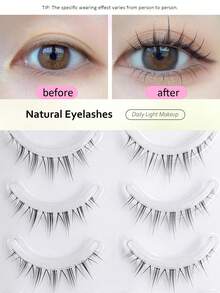 Asiteo Manga Lashes 5對仙女假睫毛，透明細梗漫畫睫毛，自然仿真超柔軟睫毛，適合新手 - 黑色 - 查看 7