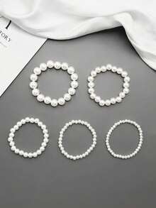 Multi-Piece Elastic ABS Faux Pearl Korean Style Bracelet French Style Handmade Versatile Minimalist Bracelet Jewelry DIY - White - View 4