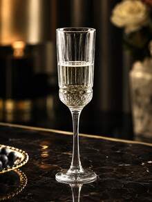 Elegant Transparent Glass Stemware, Vintage Textured Stemmed Water Goblets, Suitable For Water, Juice, Sparkling Drinks, Home Party Wedding Dinner Aesthetic Table Glassware - Transparent - View 7