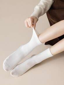 5 Pairs Women's Cotton Solid Color Mid-Calf Socks, Simple All-Match Breathable Soft Skin-Friendly Commuter Versatile Slouch Socks - Multicolor - View 3