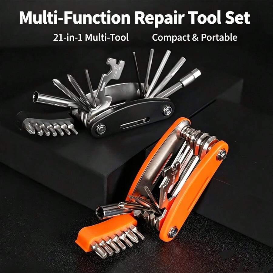 1pc Bicycle Repair Tool Set, Mountain Bike Road Bike Multi-Function 21-In-1 Folding Hex Key Cycling Accessory - Multicolor - View 1